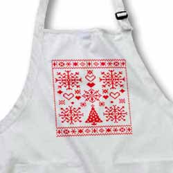 Christmas Cross Stitch Embroidery Sampler Red And White Apron