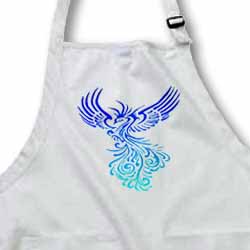 Rising From The Ashes Artistic Phoenix Aqua Blue Ombre On White Apron