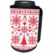 Christmas Cross Stitch Embroidery Sampler Red And White Can Cooler Bottle Wrap