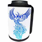 Rising From The Ashes Artistic Phoenix Aqua Blue Ombre On White Can Cooler Bottle Wrap