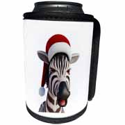 Christmas Zebra Funny Animal Wearing Santa Hat Can Cooler Bottle Wrap