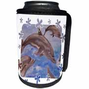 Dolphin Splash - animal, blue, cute, dolphin, dolphins, fish, mammals Can Cooler Bottle Wrap