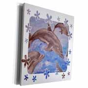 Dolphin Splash - animal, blue, cute, dolphin, dolphins, fish, mammals Museum Grade Canvas Wrap