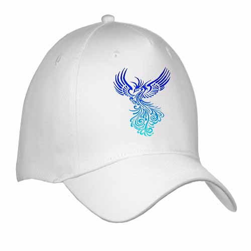 Rising From The Ashes Artistic Phoenix Aqua Blue Ombre On White Cap