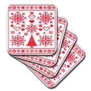 Christmas Cross Stitch Embroidery Sampler Red And White Coaster