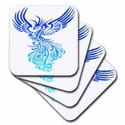 Rising From The Ashes Artistic Phoenix Aqua Blue Ombre On White Coaster