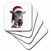 Christmas Zebra Funny Animal Wearing Santa Hat Coaster