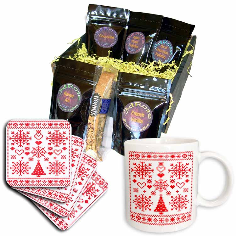 Christmas Cross Stitch Embroidery Sampler Red And White Coffee Gift Basket