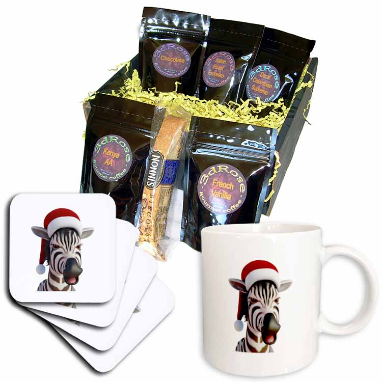 Christmas Zebra Funny Animal Wearing Santa Hat Coffee Gift Basket