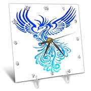 Rising From The Ashes Artistic Phoenix Aqua Blue Ombre On White Desk Clock