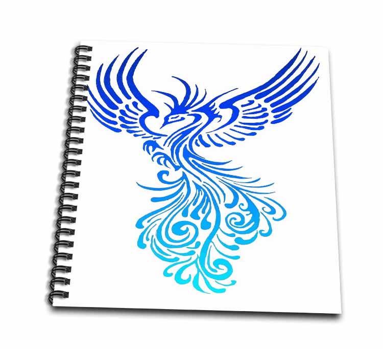 Rising From The Ashes Artistic Phoenix Aqua Blue Ombre On White Drawing Book