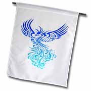 Rising From The Ashes Artistic Phoenix Aqua Blue Ombre On White Flag