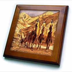 The Magi homage to Tissot and painting of three kings on camels Framed Tile