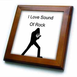 Image of Words Love Sound Of Rock With Player Long Hair And Guitar Framed Tile