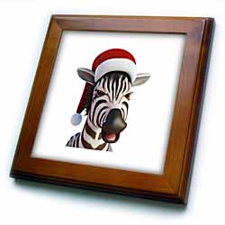 Christmas Zebra Funny Animal Wearing Santa Hat Framed Tile