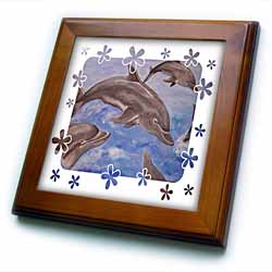 Dolphin Splash - animal, blue, cute, dolphin, dolphins, fish, mammals Framed Tile