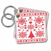 Christmas Cross Stitch Embroidery Sampler Red And White Key Chain