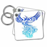 Rising From The Ashes Artistic Phoenix Aqua Blue Ombre On White Key Chain