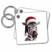 Christmas Zebra Funny Animal Wearing Santa Hat Key Chain