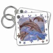 Dolphin Splash - animal, blue, cute, dolphin, dolphins, fish, mammals Key Chain