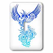 Rising From The Ashes Artistic Phoenix Aqua Blue Ombre On White Light Switch Cover