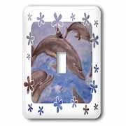 Dolphin Splash - animal, blue, cute, dolphin, dolphins, fish, mammals Light Switch Cover