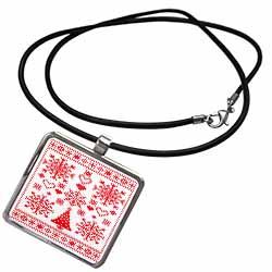 Christmas Cross Stitch Embroidery Sampler Red And White Necklace With Pendant