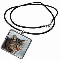 A close up head photograph of a stunning brown tabby cat Necklace With Pendant