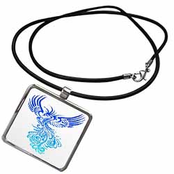 Rising From The Ashes Artistic Phoenix Aqua Blue Ombre On White Necklace With Pendant