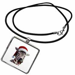 Christmas Zebra Funny Animal Wearing Santa Hat Necklace With Pendant