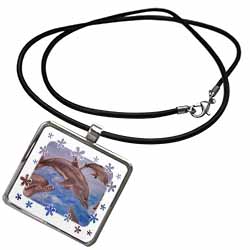 Dolphin Splash - animal, blue, cute, dolphin, dolphins, fish, mammals Necklace With Pendant