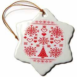 Christmas Cross Stitch Embroidery Sampler Red And White Ornament