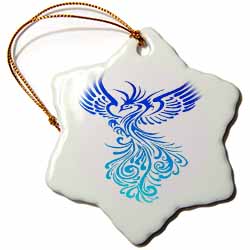 Rising From The Ashes Artistic Phoenix Aqua Blue Ombre On White Ornament