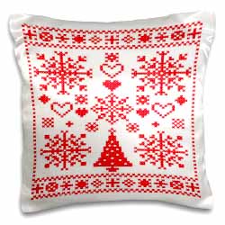 Christmas Cross Stitch Embroidery Sampler Red And White Pillow Case