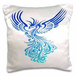 Rising From The Ashes Artistic Phoenix Aqua Blue Ombre On White Pillow Case