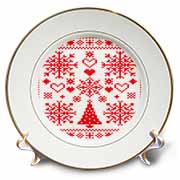 Christmas Cross Stitch Embroidery Sampler Red And White Plate