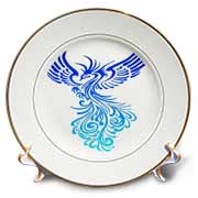 Rising From The Ashes Artistic Phoenix Aqua Blue Ombre On White Plate