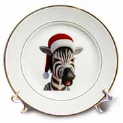 Christmas Zebra Funny Animal Wearing Santa Hat Plate