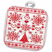 Christmas Cross Stitch Embroidery Sampler Red And White Potholder