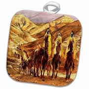 The Magi homage to Tissot and painting of three kings on camels Potholder