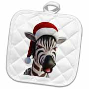 Christmas Zebra Funny Animal Wearing Santa Hat Potholder