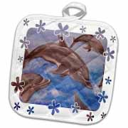 Dolphin Splash - animal, blue, cute, dolphin, dolphins, fish, mammals Potholder