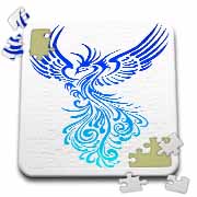 Rising From The Ashes Artistic Phoenix Aqua Blue Ombre On White Puzzle