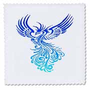 Rising From The Ashes Artistic Phoenix Aqua Blue Ombre On White Quilt Square