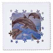 Dolphin Splash - animal, blue, cute, dolphin, dolphins, fish, mammals Quilt Square