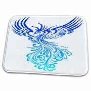 Rising From The Ashes Artistic Phoenix Aqua Blue Ombre On White Bathroom Bath Rug Mat