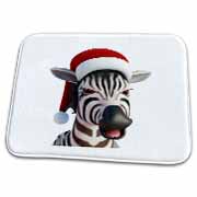 Christmas Zebra Funny Animal Wearing Santa Hat Dish Drying Mat