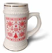 Christmas Cross Stitch Embroidery Sampler Red And White Stein Mug