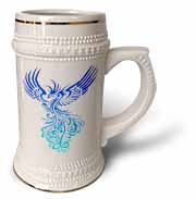 Rising From The Ashes Artistic Phoenix Aqua Blue Ombre On White Stein Mug