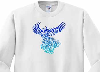 Rising From The Ashes Artistic Phoenix Aqua Blue Ombre On White Sweatshirt